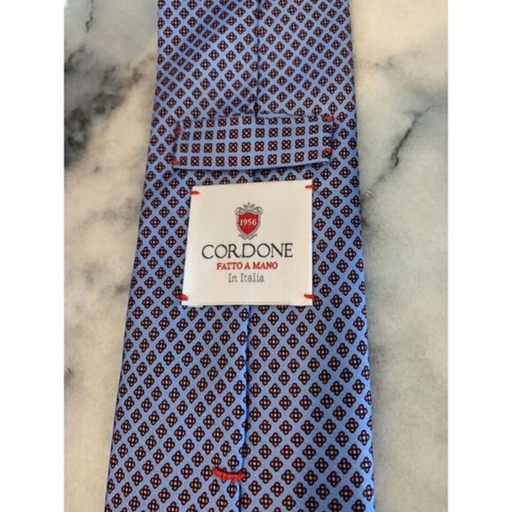 NWOT Cordone 1956 100% Silk Blue Geometric Foulard Tie Made In Italy